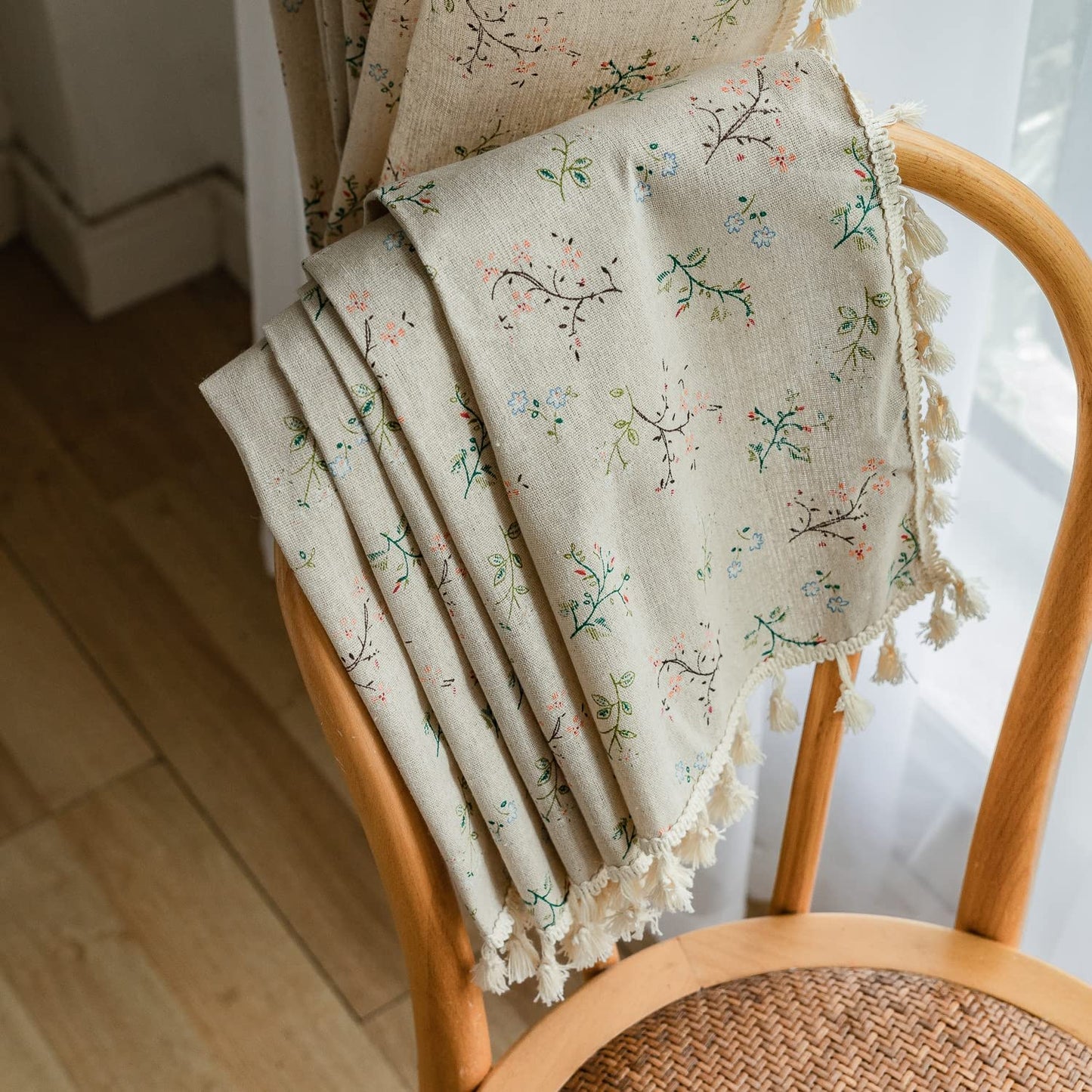 Floral Curtains for Living Room Rod Pocket Farmhouse Linen Curtains Light Filtering