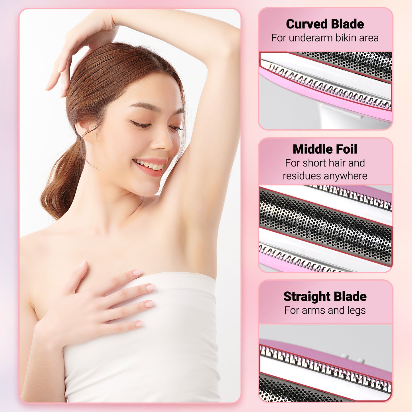 5 in 1 Electric Razor for Women,Nose Hair Trimmer, Face, Bikini & Body Shaver, Gentle Design for Smooth Skin