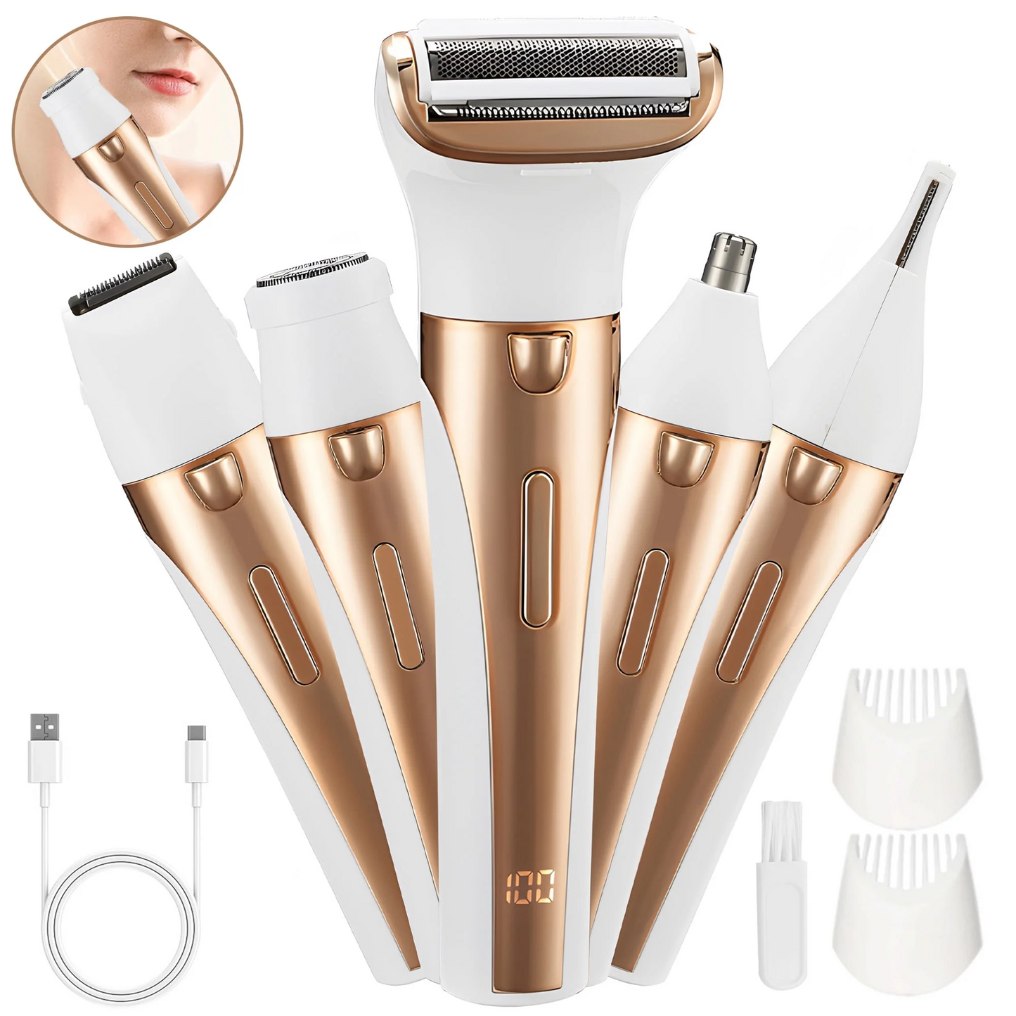 5 in 1 Electric Razor for Women,Nose Hair Trimmer, Face, Bikini & Body Shaver, Gentle Design for Smooth Skin