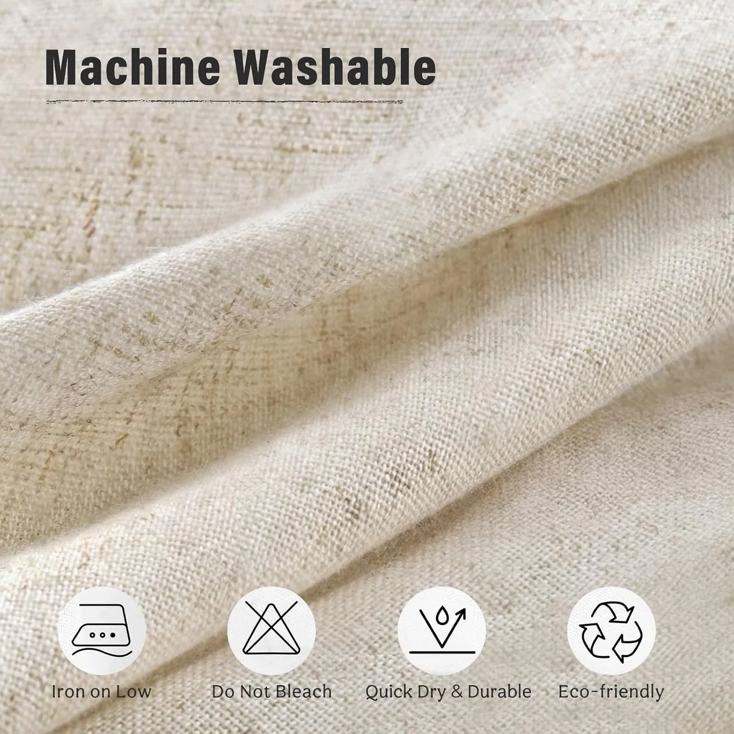 Linen Shower Curtain Farmhouse Waterproof Heavy Duty Fabric Shower Curtain for Bathroom,Beige,72"x72"