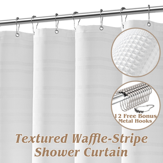 Seasonwood Waffle Shower Curtain Striped Fabric Shower Curtains for Bathroom with 12 Hooks