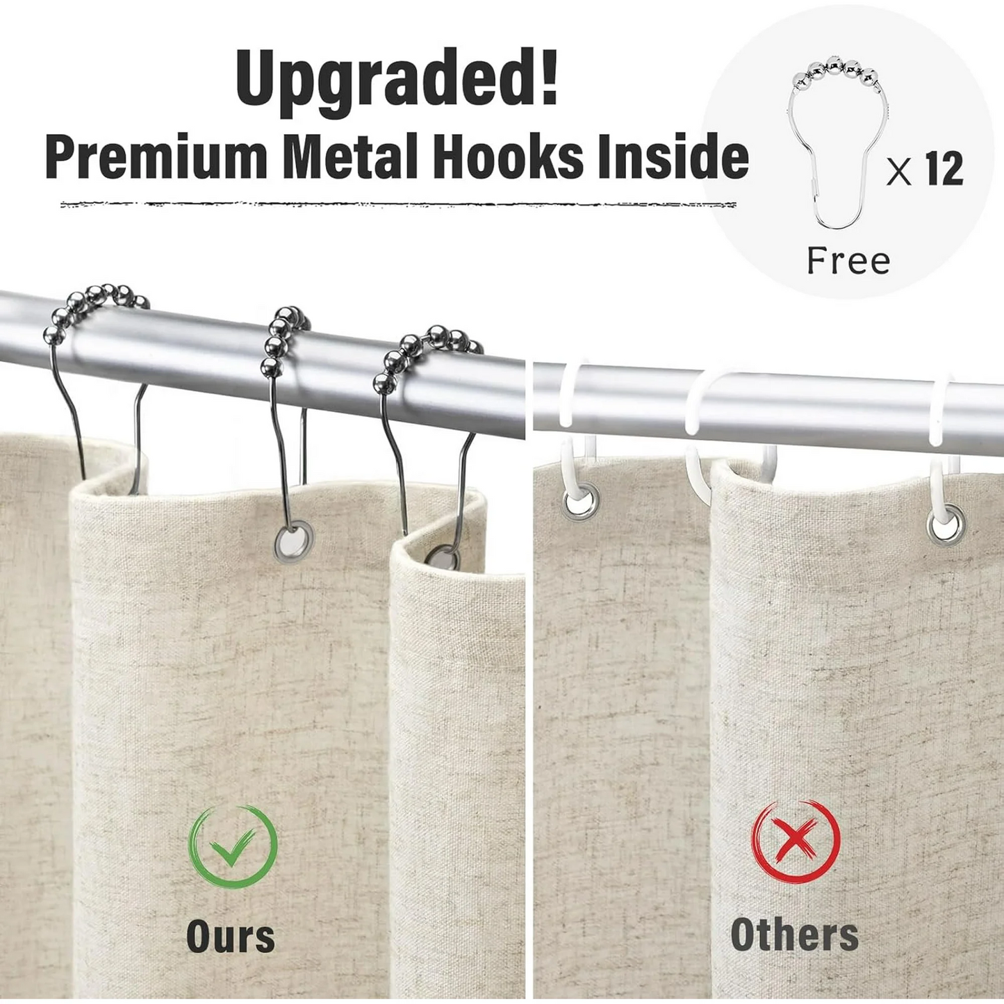 Linen Shower Curtain Farmhouse Waterproof Heavy Duty Fabric Shower Curtain for Bathroom,Beige,72"x72"