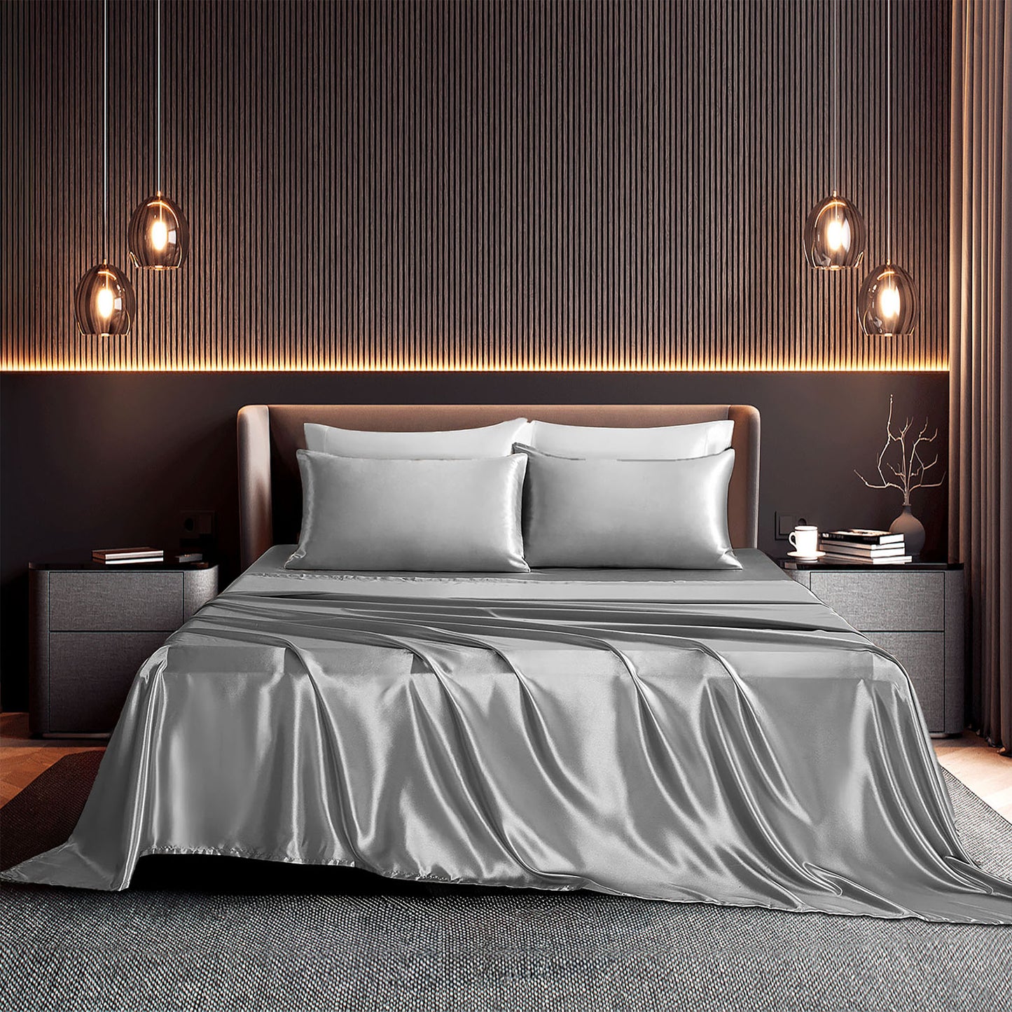 Seasonwood Satin Sheets Set 4 Pieces 1800 Microfiber