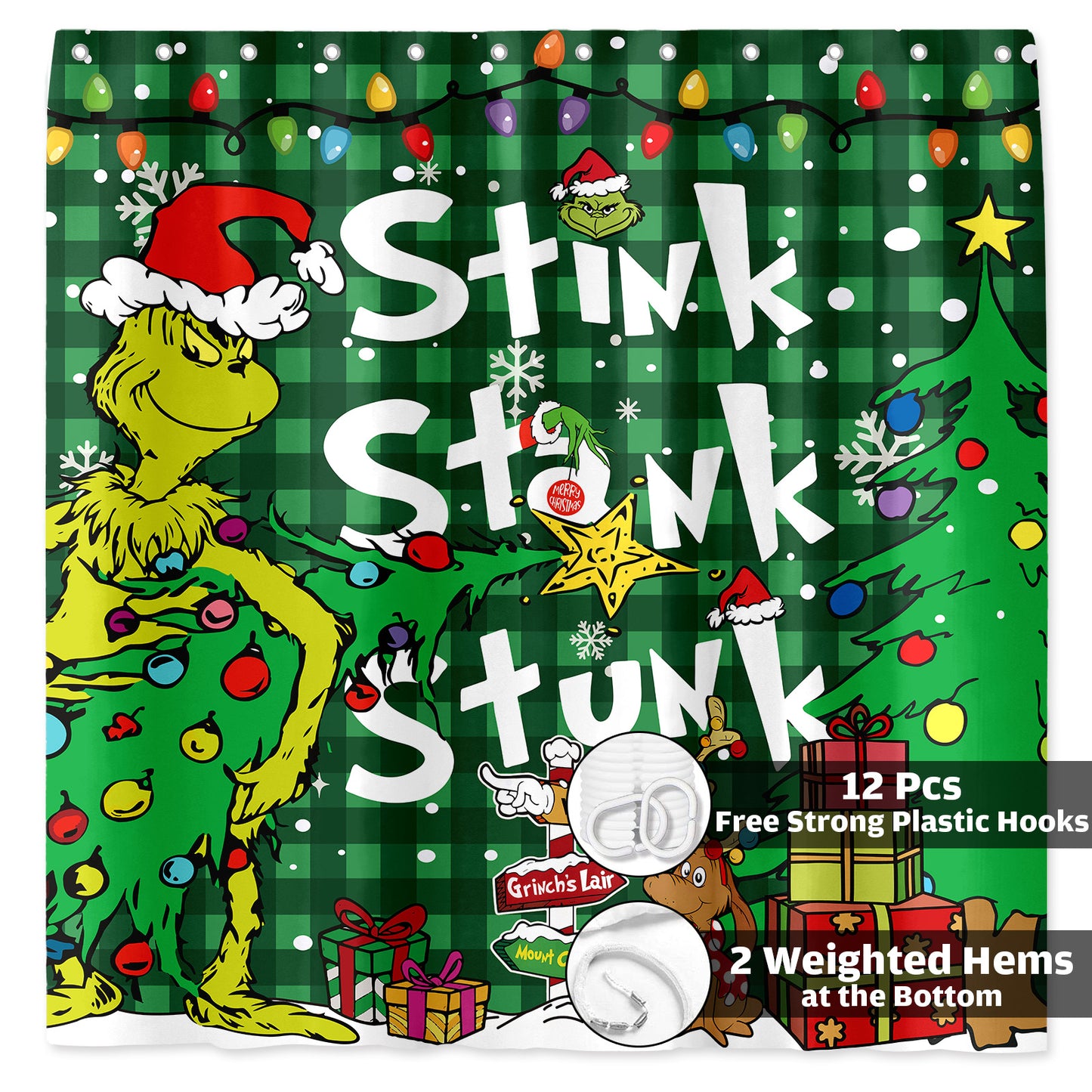 Seasonwood Christmas Shower Curtain for Bathroom Holiday Waterproof Polyester Fabric Decor With 12 Hooks,72"x 72"