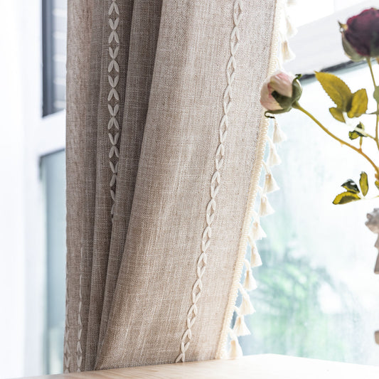 TURKIO Farmhouse Boho Curtains for Living Room Semi Blackout Curtains Rod Pocket Curtain 1 Panel,Taupe