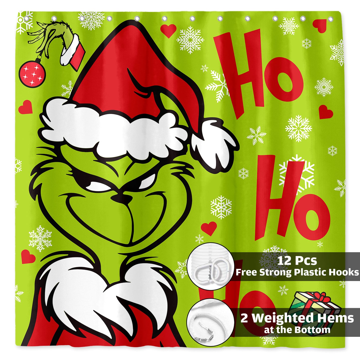 Seasonwood Christmas Shower Curtain for Bathroom Holiday Waterproof Polyester Fabric Decor With 12 Hooks,72"x 72"