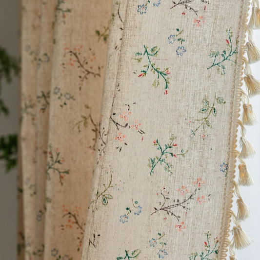 Seasonwood Floral Curtains for Living Room Rod Pocket Farmhouse Linen Curtains  Light Filtering