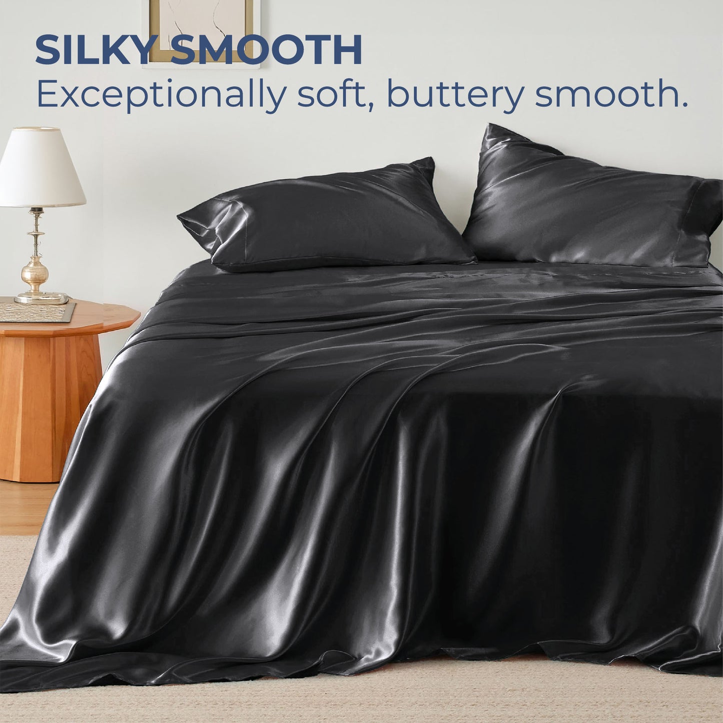 Seasonwood Satin Sheets Set 4 Pieces 1800 Microfiber