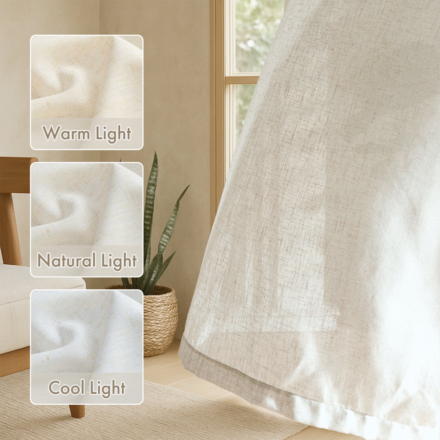 White Farmhouse Curtains for Living Room Linen Boho Curtains 52" x 84",2 Panels
