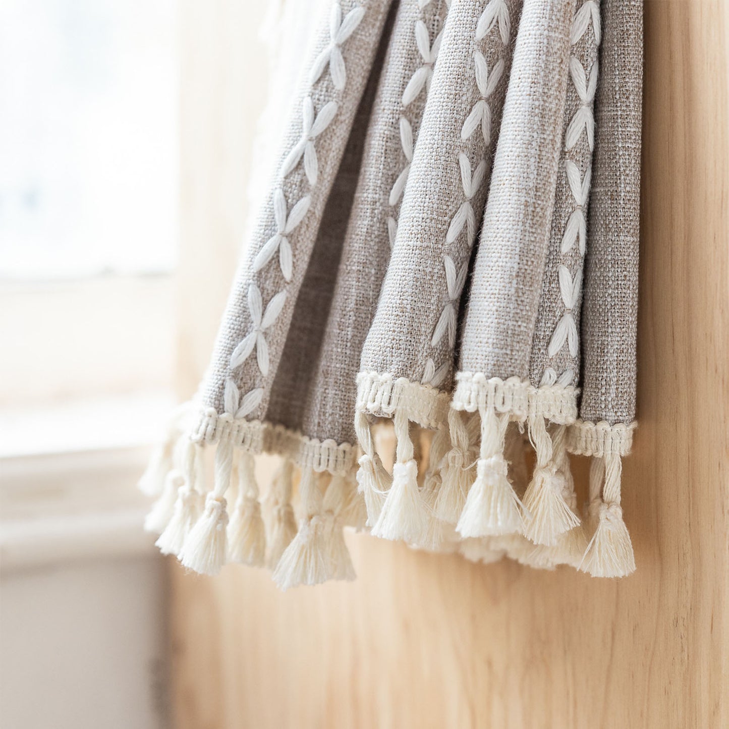 TURKIO Farmhouse Boho Curtains for Living Room Semi Blackout Curtains Rod Pocket Curtain 1 Panel,Taupe