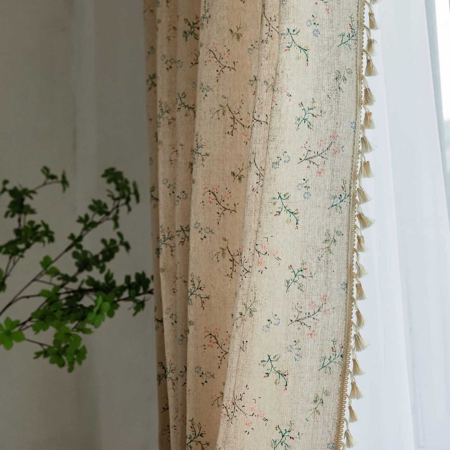 Seasonwood Floral Curtains for Living Room Rod Pocket Farmhouse Linen Curtains  Light Filtering