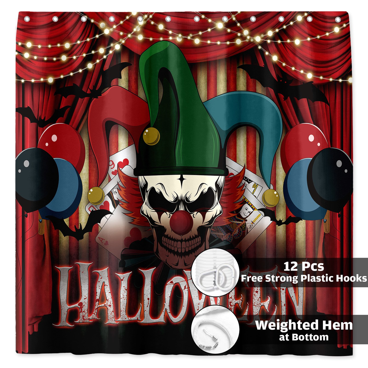 Seasonwood Halloween Shower Curtain,Spooky Halloween Black Cat Shower Curtain,Waterproof Halloween Bathroom Decor with 12 hooks,72"x72"
