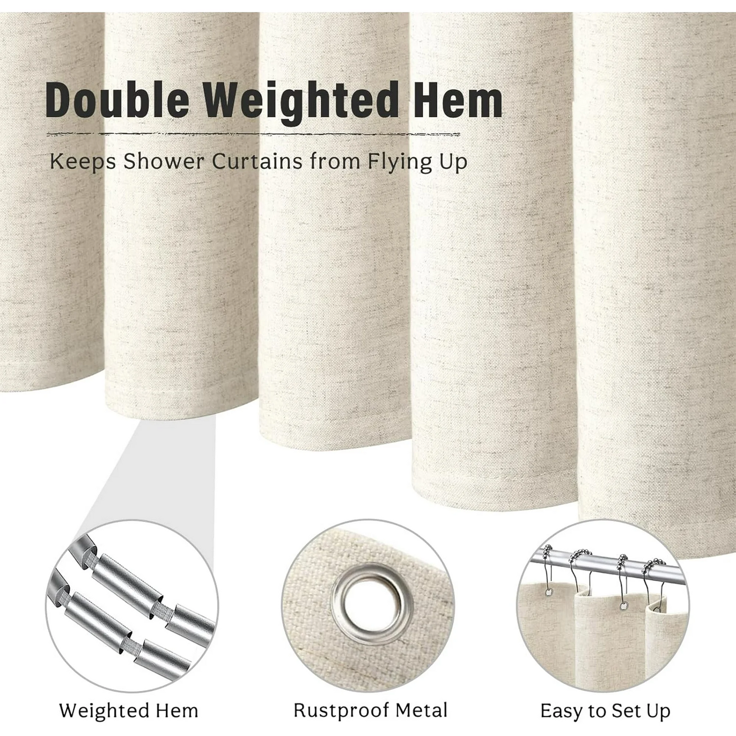 Linen Shower Curtain Farmhouse Waterproof Heavy Duty Fabric Shower Curtain for Bathroom,Beige,72"x72"