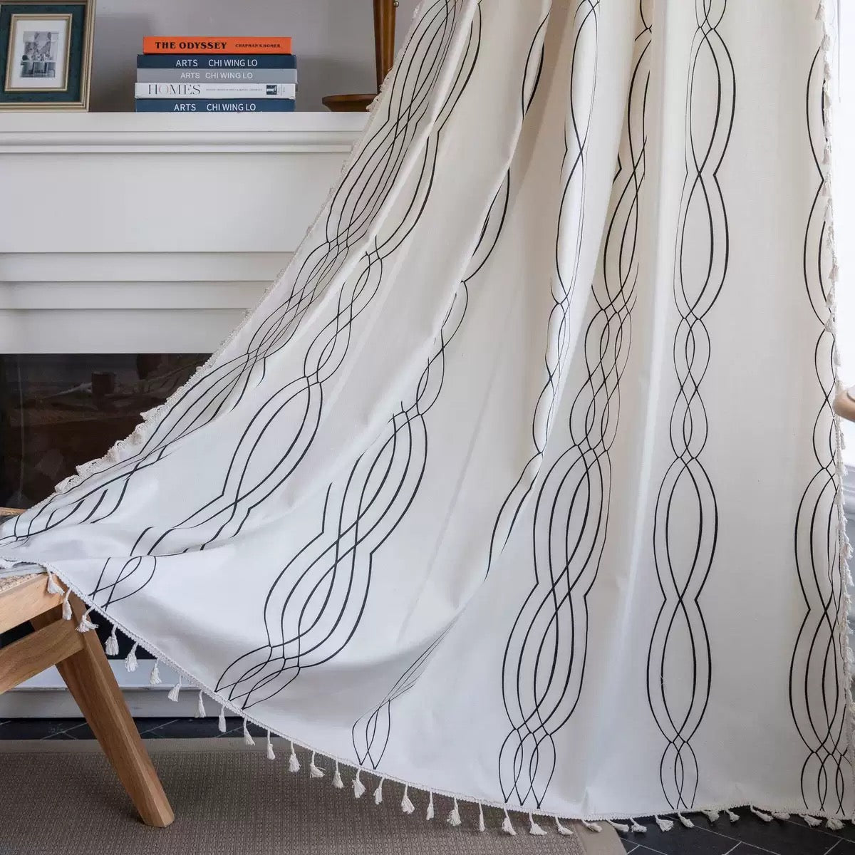 TURKIO Farmhouse Cotton Linen Curtains for Living Room Black Stripe Boho Curtains  1 Panel,White