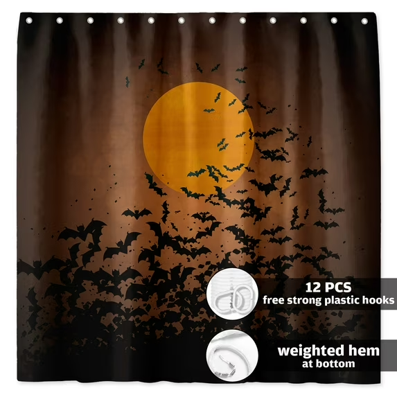 Seasonwood Halloween Shower Curtain,Spooky Halloween Black Cat Shower Curtain,Waterproof Halloween Bathroom Decor with 12 hooks,72"x72"