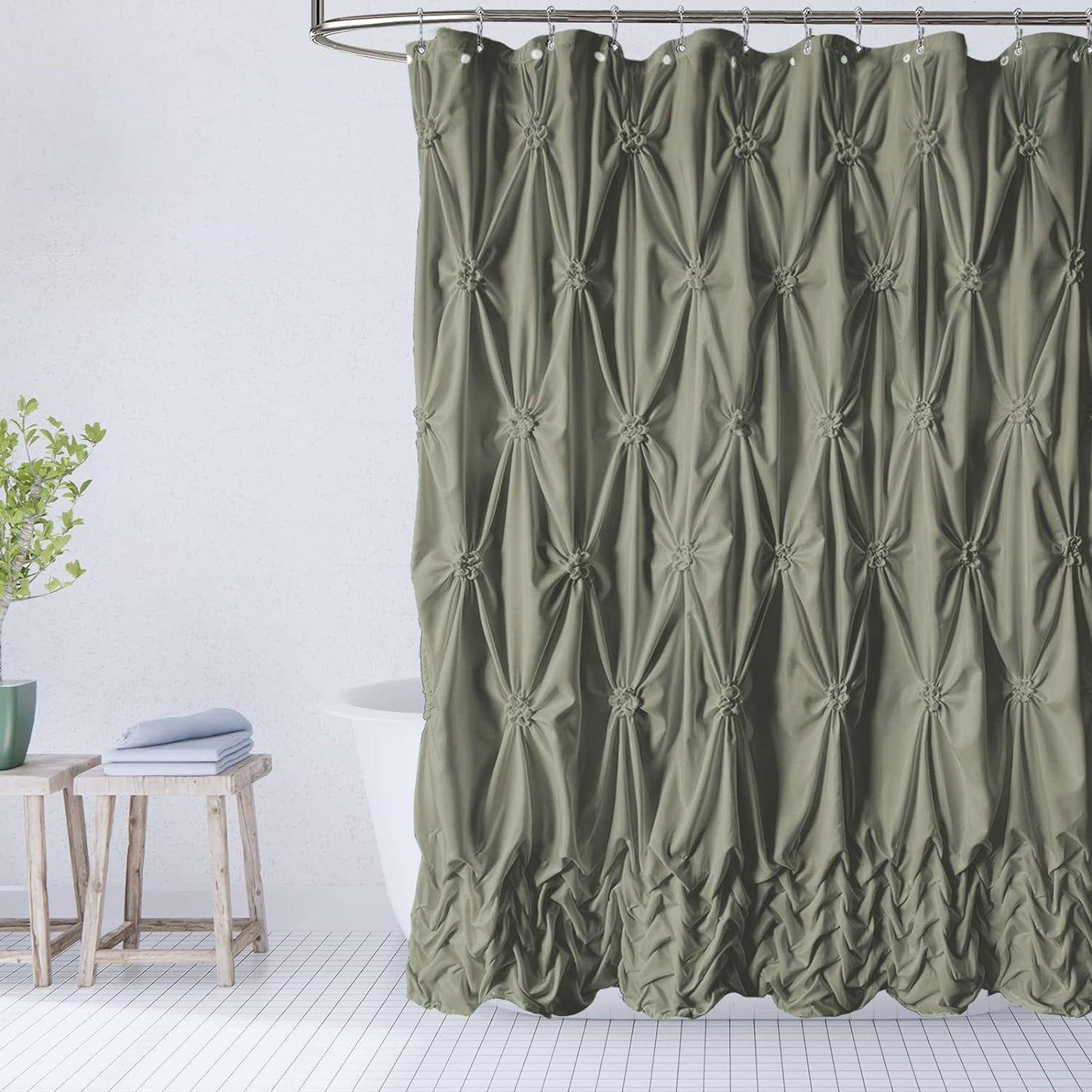 Farmhouse Shower Curtain Green Fabric Shower Curtain for Bathroom Decor Chic Style 72" x 72"