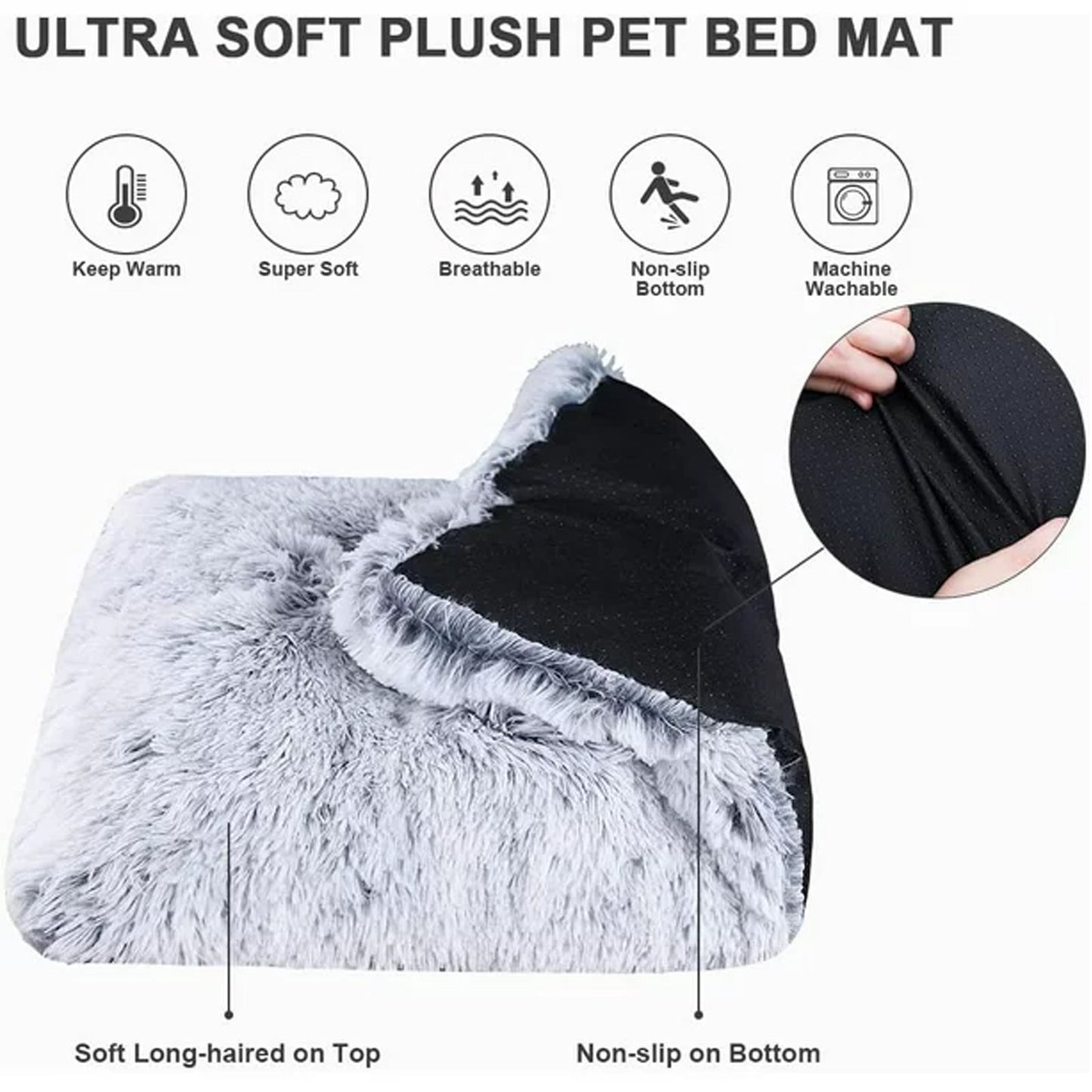 Large Dog Bed Washable Cat Dog Calming Mats Anti-Slip Bottom