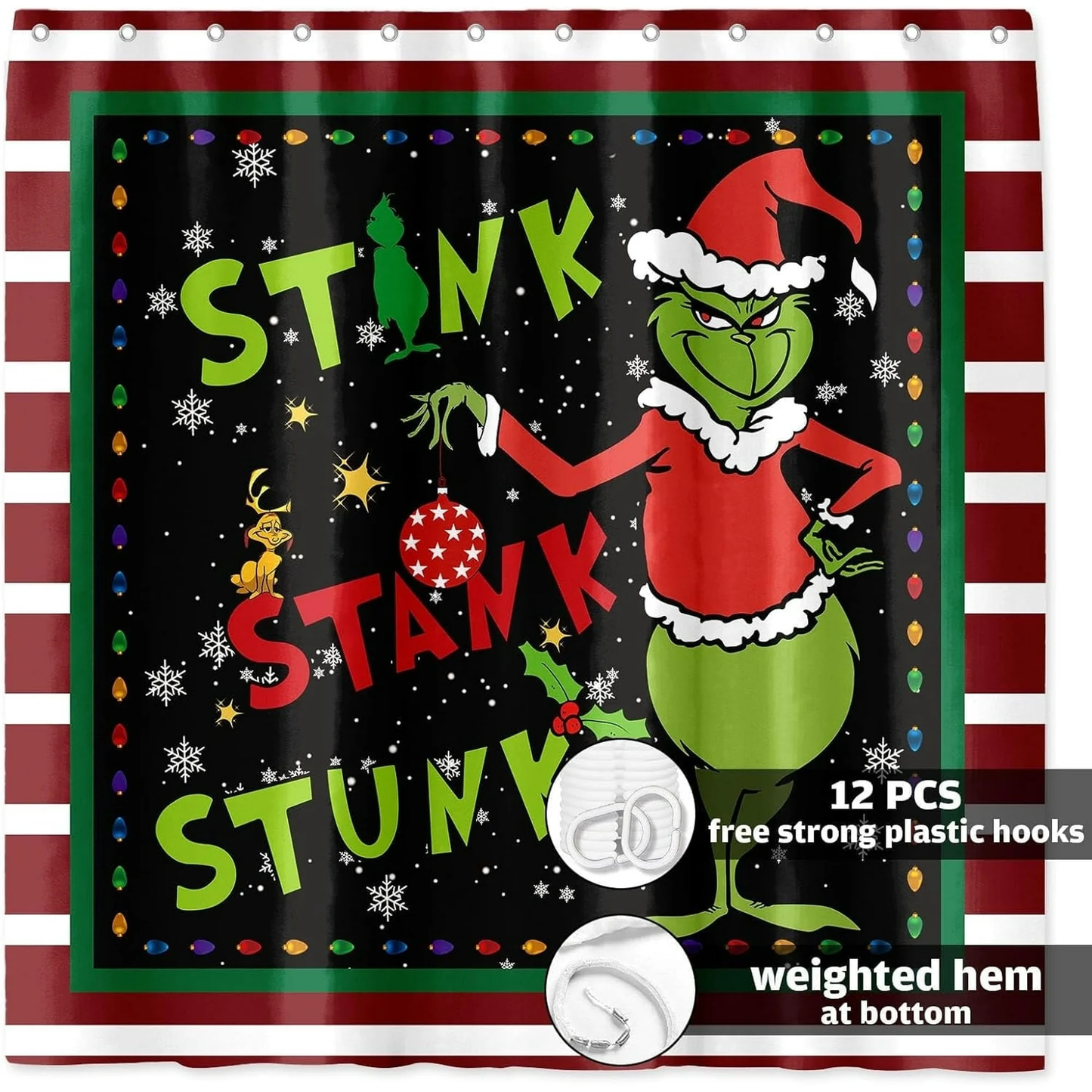 Seasonwood Christmas Shower Curtain for Bathroom Holiday Waterproof Polyester Fabric Decor With 12 Hooks,72"x 72"