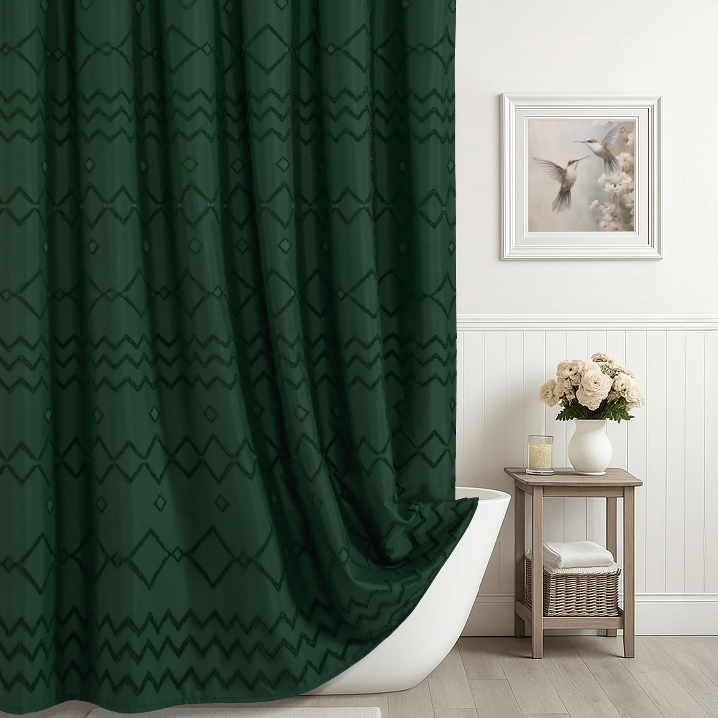 Boho Shower Curtain Fabric Shower Curtain Textured Tufted Chevron Striped Bathroom Shower Curtains with 12 pcs Hooks