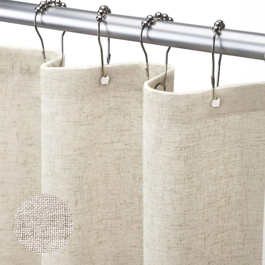 Linen Shower Curtain Farmhouse Waterproof Heavy Duty Fabric Shower Curtain for Bathroom,Beige,72"x72"