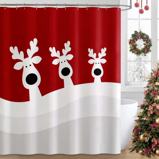 Seasonwood Merry Christmas Elk Shower Curtain, Reindeer Christmas Shower Curtains,Winter Holiday Decor Waterproof Fabric with Hooks,72"x72"